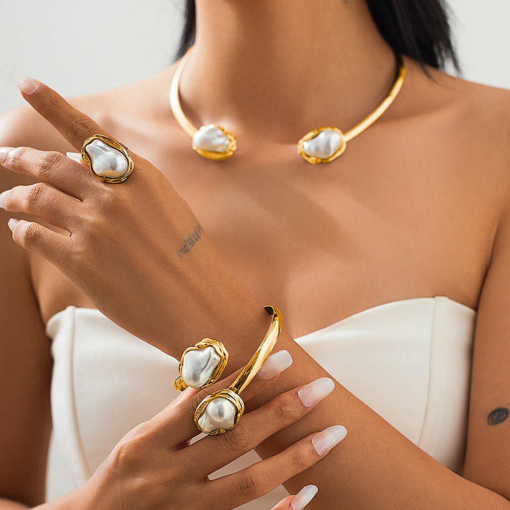 Lyra – Edler Halsreif, Armreif oder Ring mit Barockperlen