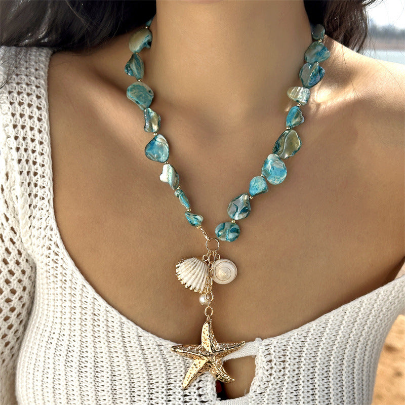 Atlantis – Boho-Halskette mit Seestern & Muscheln