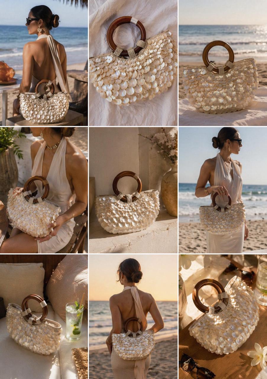 Marina – Elegante Perlmutt-Tasche mit handgefertigten Muschelelementen