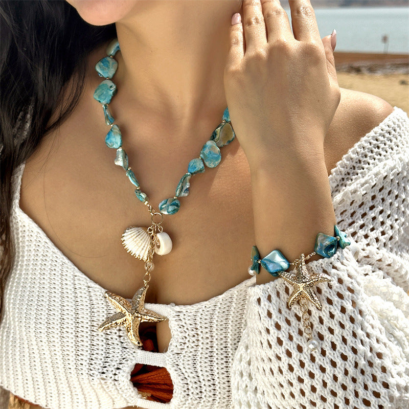 Atlantis – Boho-Halskette mit Seestern & Muscheln