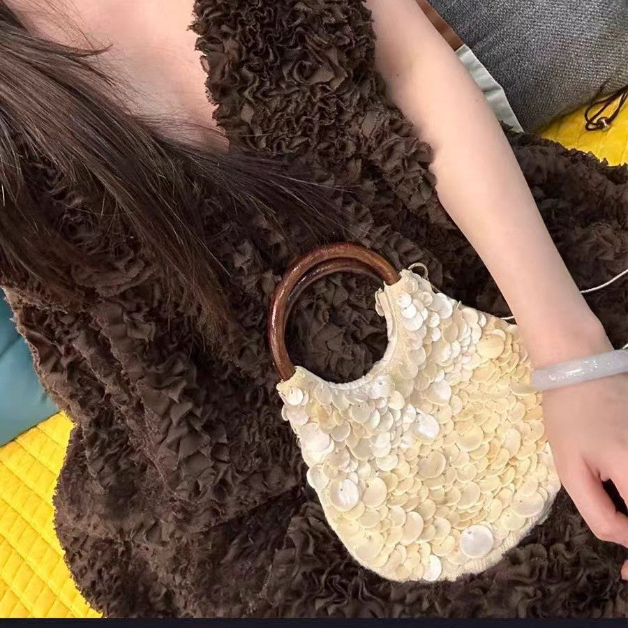 Hand-sewn beaded mother-of-pearl bag, socialite dinner style shell bag, women's hand-held shoulder bag